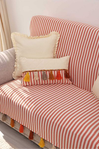 Aisha's Design Colorful Tufted Orange Striped Sofa Cover - Back and Seating Cover, 180x155cmKo-30ik