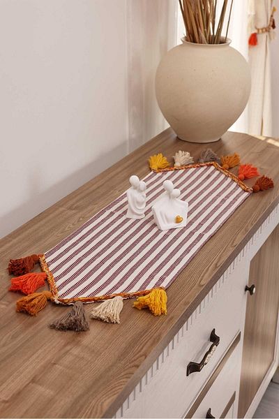 Aisha's Design Colorful Tufted Burgundy Striped Runner 90X30Cm,R-47K