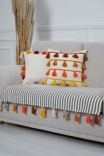 Aisha's Design Colorful Tufted Black Striped Sofa Cover 90x155 Cm,ko-20ık
