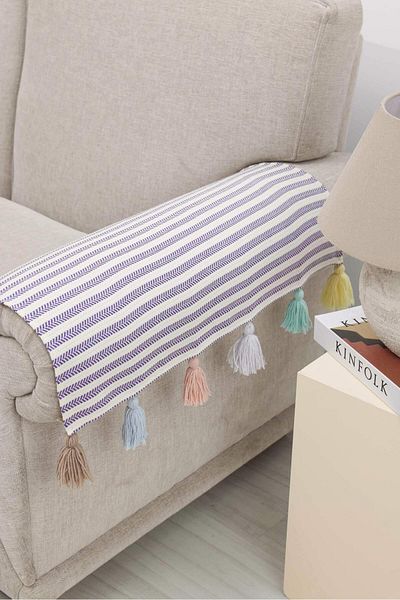 Aisha's Design Set of 2 Colorful Tufted Purple Striped Armrests 65X55 cm