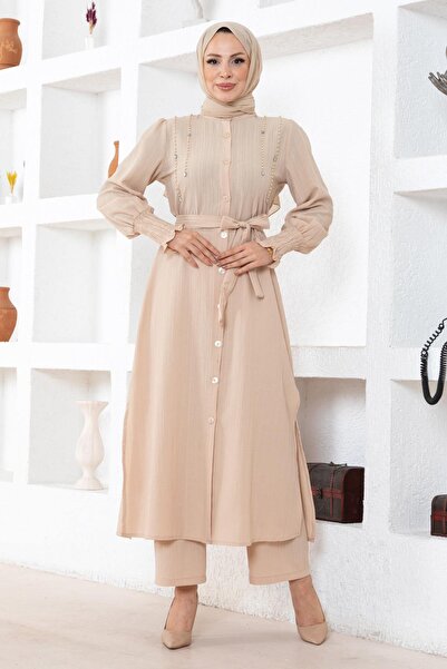 Modamihram Бежевий комплект 19360 - з перлинними деталями