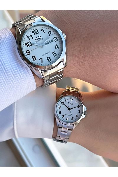 Q&Q 3 Atm Lover Couples Special Steel Band Combination Wrist Watch - Ec.Byn044.S