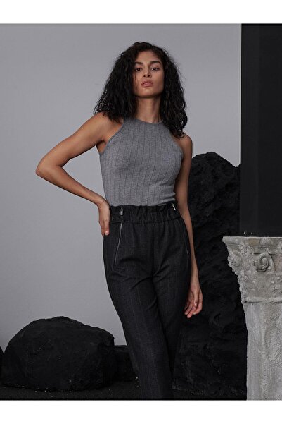 RİVUS Блузка з круглим вирізом і рукавами-крильцями - сіра