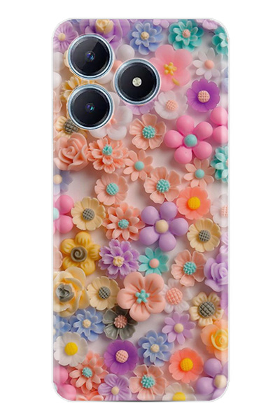realme C61 Kılıf Boutique Baskılı Resimli Rengarenk Papatyalar Pcode -060