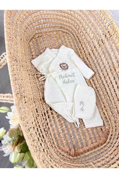 lambkin Nakışlı İşlemeli Müslin Fırfırlı Kruvaze Yaka Tulum 0-3 Ay