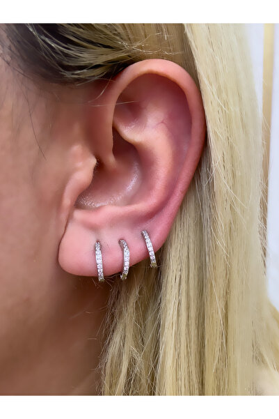 Hicrans Takı İNCE TAŞLI HALKA MODEL ALTILI SET ÇELİK KÜPE