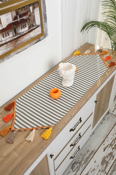 Aisha's Design Black Striped Pattern Runner 140 X 40,R-54O