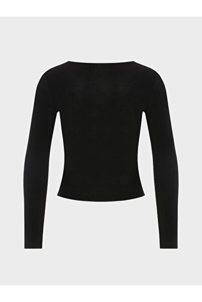 RİVUS Pleated Round Neck Long Sleeve Blouse - Black