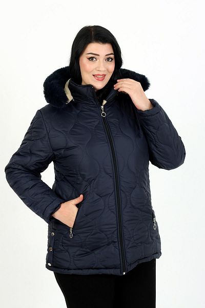 By Alba Collection Women's Navy Blue Woolen Quilted Plus Size Coat