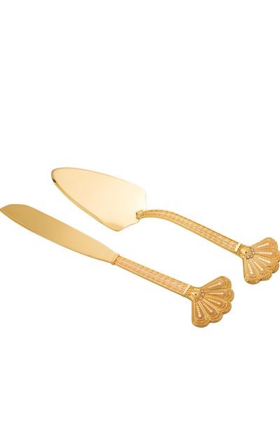 Dania طقم مجرفة وسكينة معدنية ذهبية لتقديم الكيك