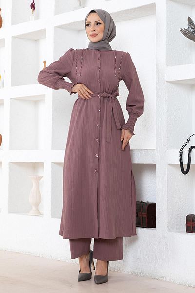 Modamihram Costum detaliat Dusty Rose Pearl - 19360