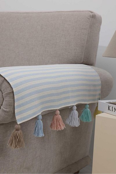 Aisha's Design Set of 2 Colorful Tufted Blue Striped Armrests 65X55 Cm,Kc-5