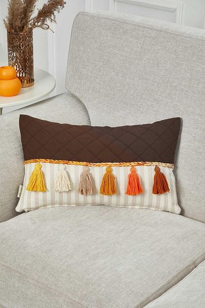 Aisha's Design Colorful Tasseled Mink Striped Throw Pillow Cover - Rectangular Design, K-210