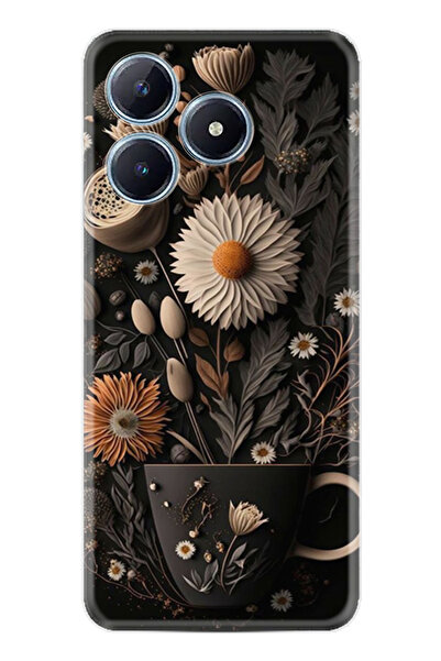 realme C61 Kılıf Boutique Baskılı Resimli Kahve Çiçek Pcode -095