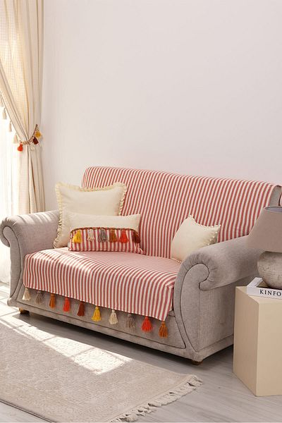 Aisha's Design Colorful Tufted Orange Striped Sofa Cover - Back and Seating Cover, 180x155cmKo-30ik
