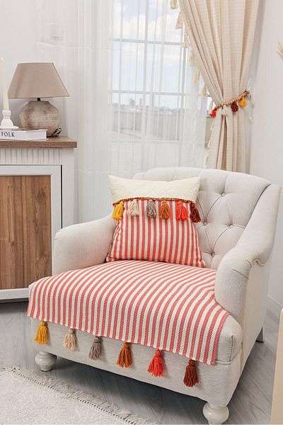 Aisha's Design Colorful Tufted Orange Striped Single Sofa Cover 75X90Cm,Ko-20T