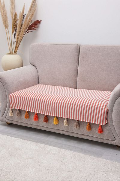 Aisha's Design Colorful Tufted Orange Striped Sofa Cover 90X155 Cm, Ko-20Ik