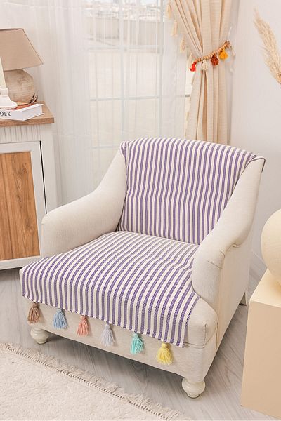 Aisha's Design Colorful Tufted Purple Striped Sofa Cover - Back and Seating Cover, 180x75 Cm, Ko-30t
