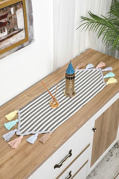 Aisha's Design Colorful Tufted Black Striped Runner 90X30Cm,R-47K