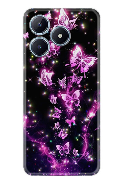realme C61 Kılıf Boutique Baskılı Resimli Pembe Neon Kelebekler Pcode -100
