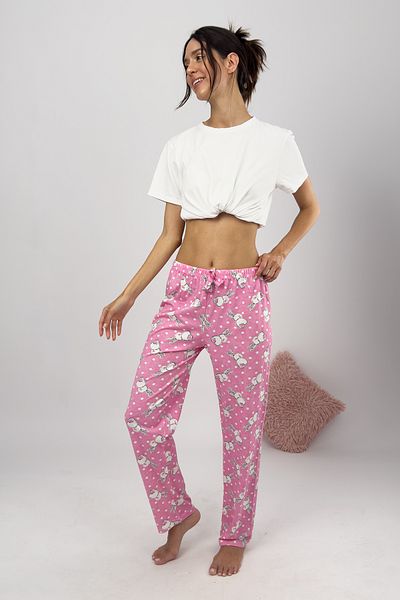 Betimoda Pantaloni de pijama de damă mari iepure roz cu panglica