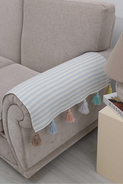 Aisha's Design Set of 2 Colorful Tufted Blue Striped Armrests 65X55 Cm,Kc-5