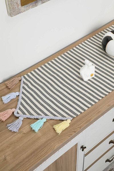 Aisha's Design Black Striped Pattern Runner 140 X 40,R-54O