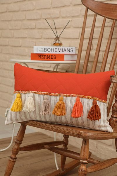 Aisha's Design Colorful Tasseled Mink Striped Throw Pillow Cover - Rectangular Design, K-210