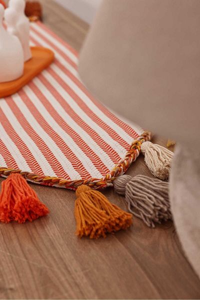 Aisha's Design Colorful Tasseled Orange Striped Runner 90X30Cm,R-47K
