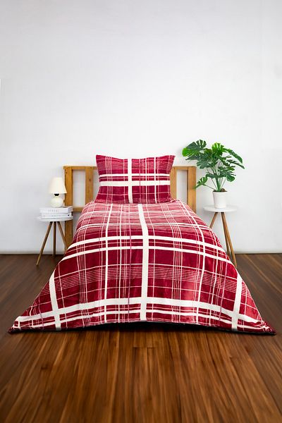 FAVORA 2 Pieces Woolly Single Blanket Bedspread Set - Burgundy