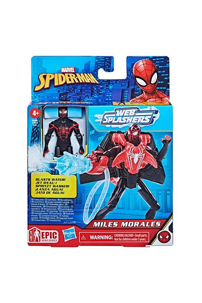 Marvel Aqua Web Warriors 4-Inch Miles Morales Action Figure | Refillable Water Gear Accessory