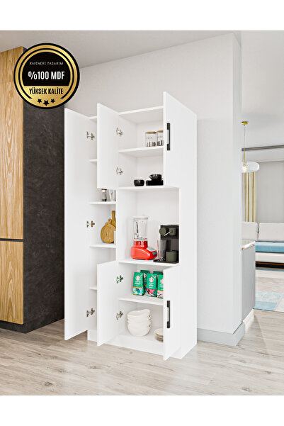 rafineritasarım Atlas Mdf 5 Kapaklı Beyaz Çok Amaçlı Mutfak & Banyo Dolabı Kiler