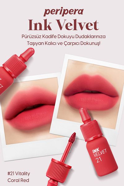 PERIPERA High Pigmented Velvet Look Peripera Ink Velvet - Lasting All Day, Coral Red (21 Vitality)