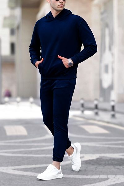 ruNadeS Men's Cotton Oversize Kangaroo Pocket Hooded Tracksuit Set - Casual