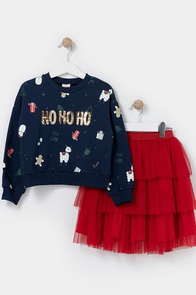 HAUSEkids 4-7 ani Ho Ho Ho Costum cu fustă pentru fete - albastru închis