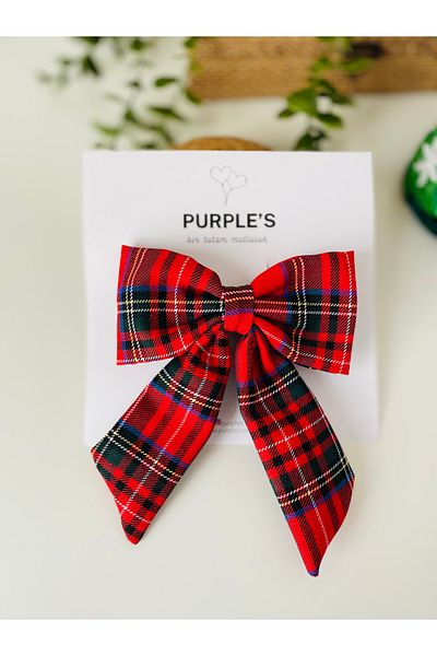 PURPLE'S BİR TUTAM MUTLULUK Red Plaid Bow Automatic Buckle
