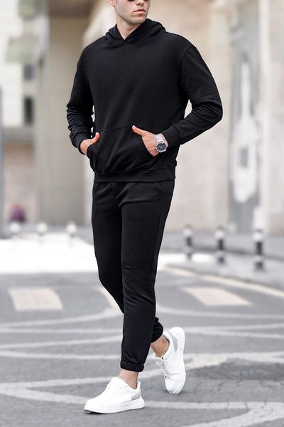 ruNadeS Men's Cotton Oversize Kangaroo Pocket Hooded Tracksuit Set - Casual