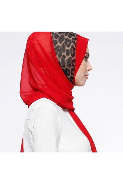 Differenza Leopard Waterway Chiffon Shawl - Red