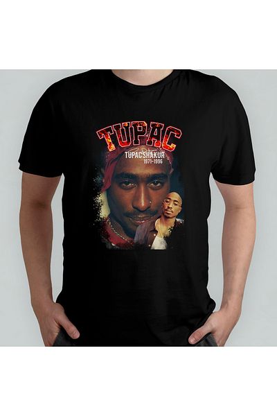 Pixxa TUPAC 2PAC 100% βαμβακερό μπλουζάκι με λαιμόκοψη μοντέλο 14
