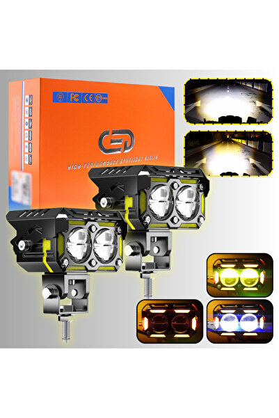 DEKOHOP LED DRL Sinyalli Motosiklet Sis Farı Çakarlı Çift Renk 4 Modlu Delici...