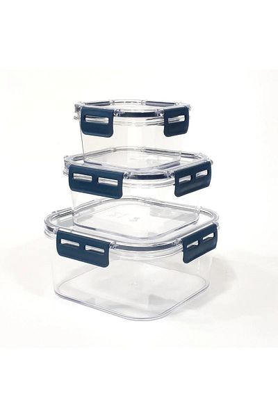 SAVLAR 3-Piece Square Lockable Sealed Storage Mica 400Ml+900Ml+1800Ml