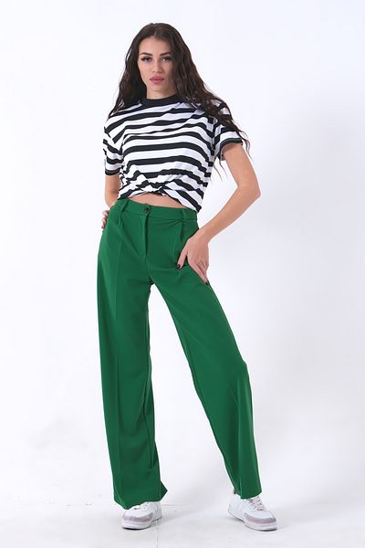 Feminist High Waist Pleated Palazzo Trousers Green0102066