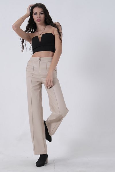 Feminist Raised Leather Trousers Stone0102071