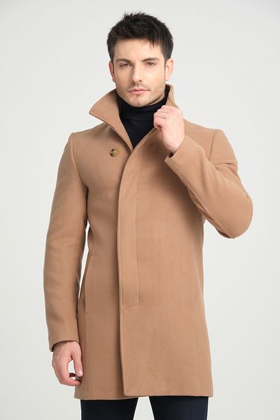 Frappoli Ανδρικό παλτό Cashmere - Σάλι γιακά, Κουμπιά, Κανονική Εφαρμογή