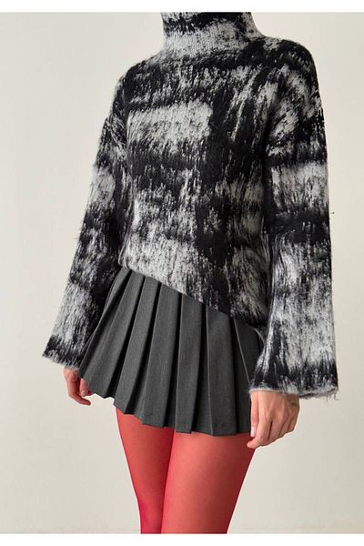 My Blog Gri - Pulover negru cu guler ridicat - 4677