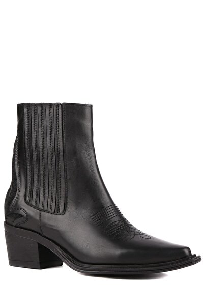 stato - Siyah Hakiki Deri Fermuarlı Kadın Bot 25-1535