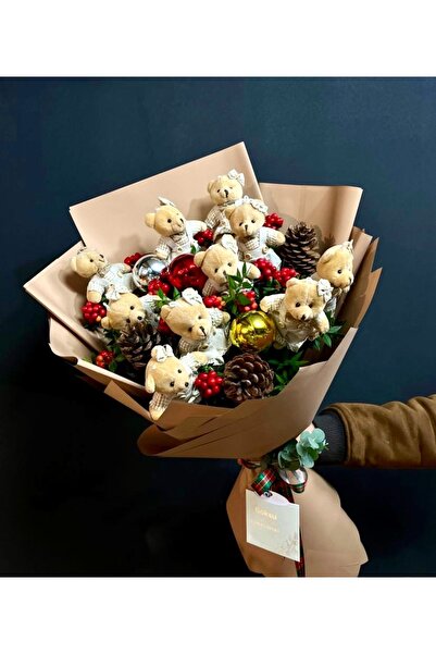 Dizayn Canlı Kokina Şans Buketi Yılbaşı Hediyesi Özel Preminyum Ayıcıklı
