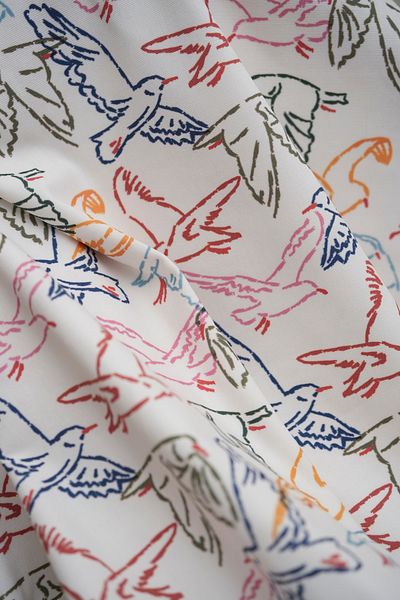 Tuğba Kuğu Printed Panama Fabric (100% Cotton) |   Colorful Birds