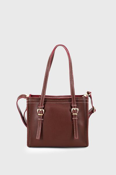 LUNABLU Mini geantă tote din piele artificială de damă Bordeaux cu detaliu de cusut
