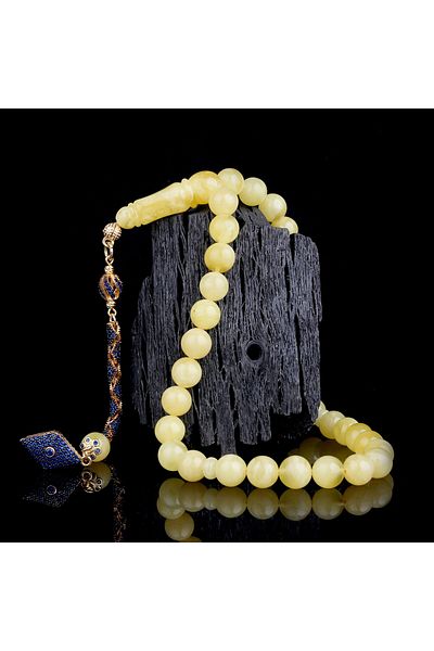 Tesbihsepetim Dark Blue Color Zircon Stone Silver Tasseled Drop Amber Prayer Beads